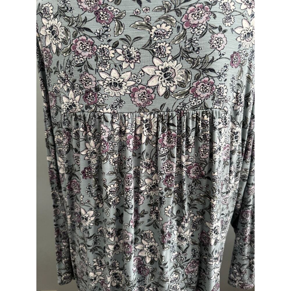 J.Jill Size XL Long Sleeve w/ stretch Blue Floral Print Knit Blouse - Picture 3 of 8
